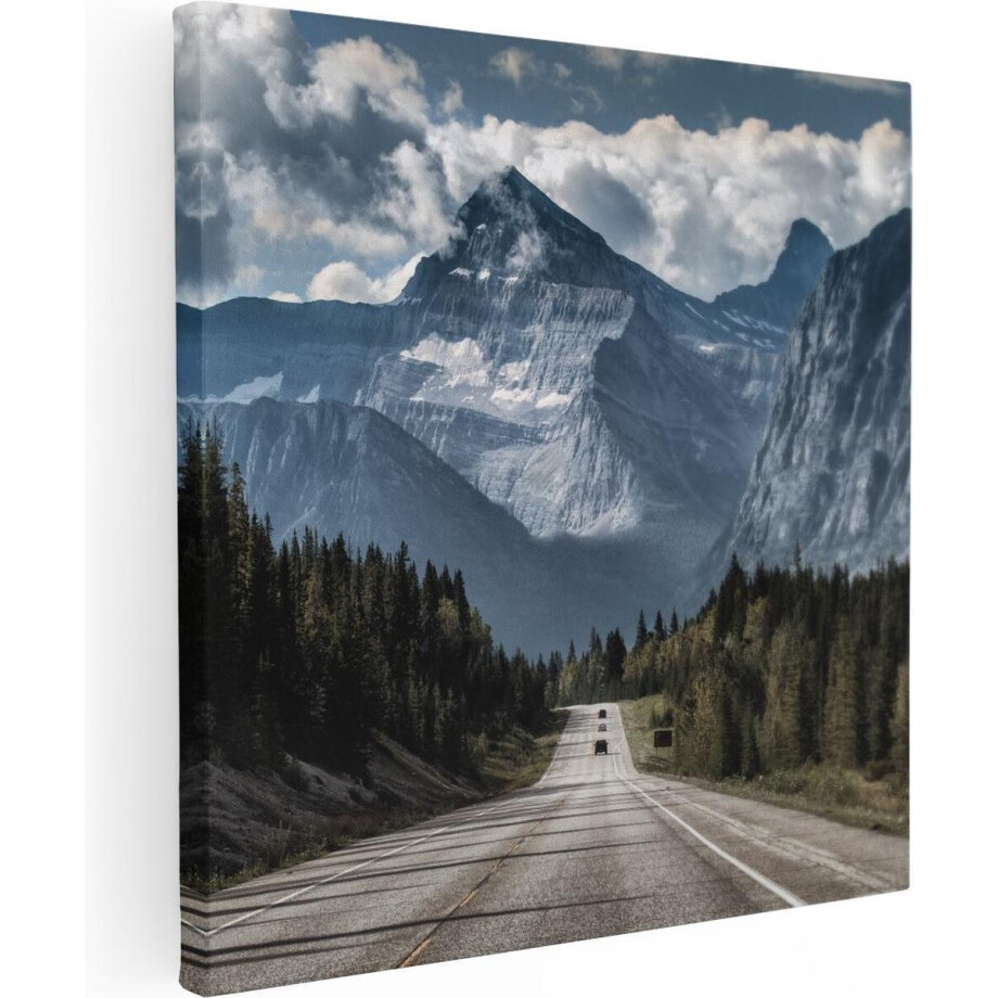 Artaza Canvas Schilderij Weg Voor De Grote Berg In Het Bos - 80x80 - Groot - Foto Op Canvas - Canvas Print afbeelding 1