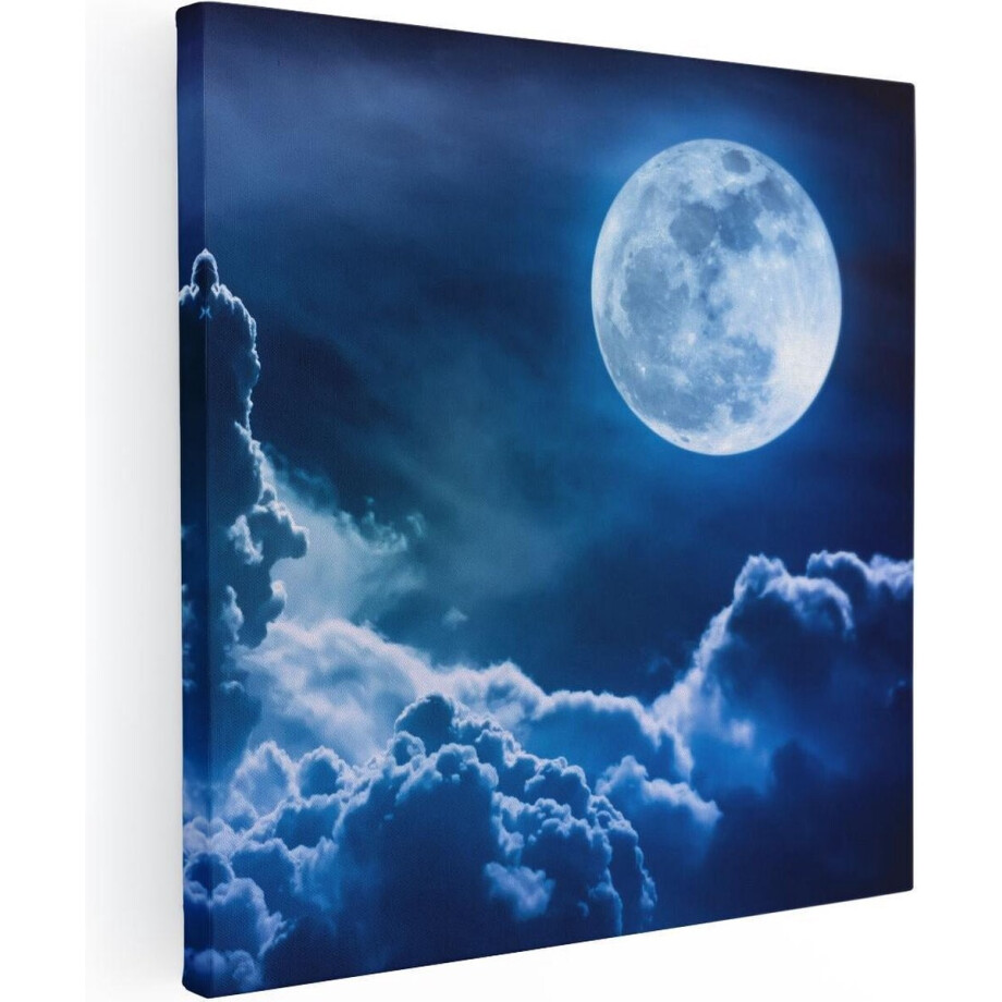 Artaza Canvas Schilderij Volle Maan bij Wolken - 60x60 - Foto Op Canvas - Canvas Print afbeelding 1