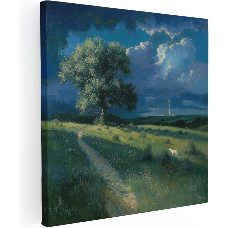 Artaza Canvas Schilderij Boom - 90x90 cm - Wanddecoratie Landschap - Muurdecoratie Natuur - Schilderijen Op Canvas Weiland afbeelding 1