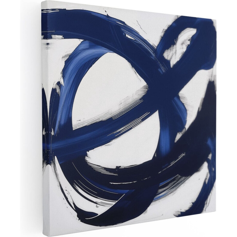 Artaza Canvas Schilderij Abstract Kunstwerk met Blauwe en Zwarte Strepen - 30x30 cm - Klein - Wanddecoratie Woonkamer - Schilderijen - Muurdecoratie afbeelding 1