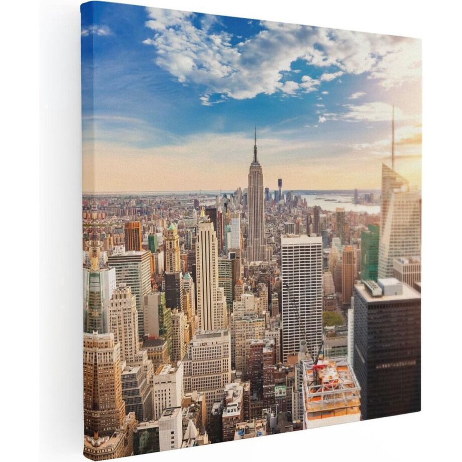 Artaza Canvas Schilderij New York Manhattan Tijdens Zonsondergang - 50x50 - Foto Op Canvas - Canvas Print afbeelding 1