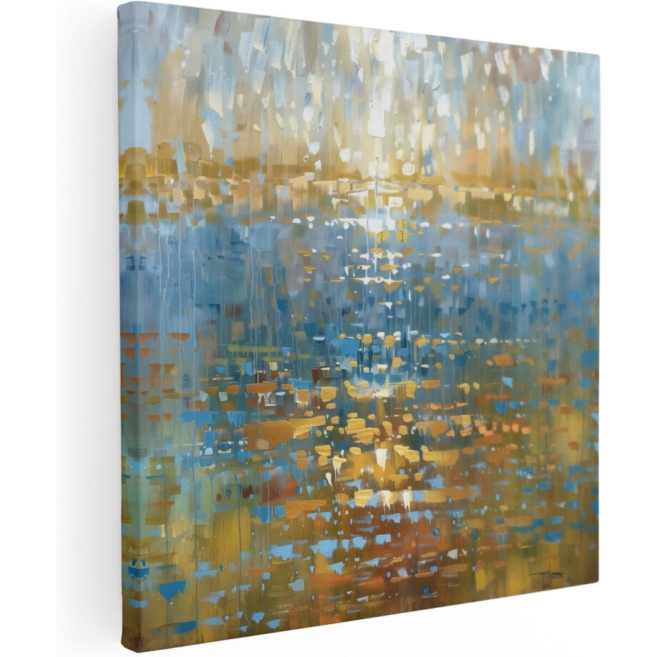 Artaza Canvas Schilderij Abstract - 70x70 cm - Wanddecoratie Zonsondergang - Muurdecoratie Woonkamer - Schilderijen Op Canvas Goud afbeelding 1