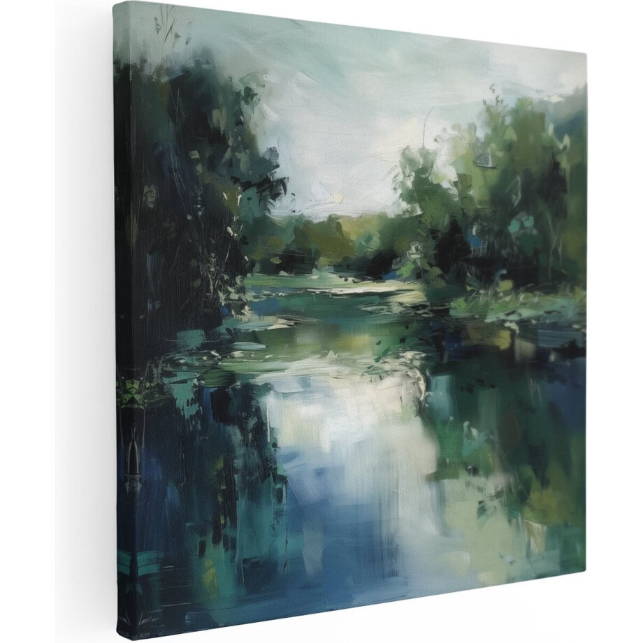 Artaza Canvas Schilderij Rivier Omgeven door Bomen - 60x60 cm - Wanddecoratie Woonkamer - Schilderijen - Muurdecoratie afbeelding 1