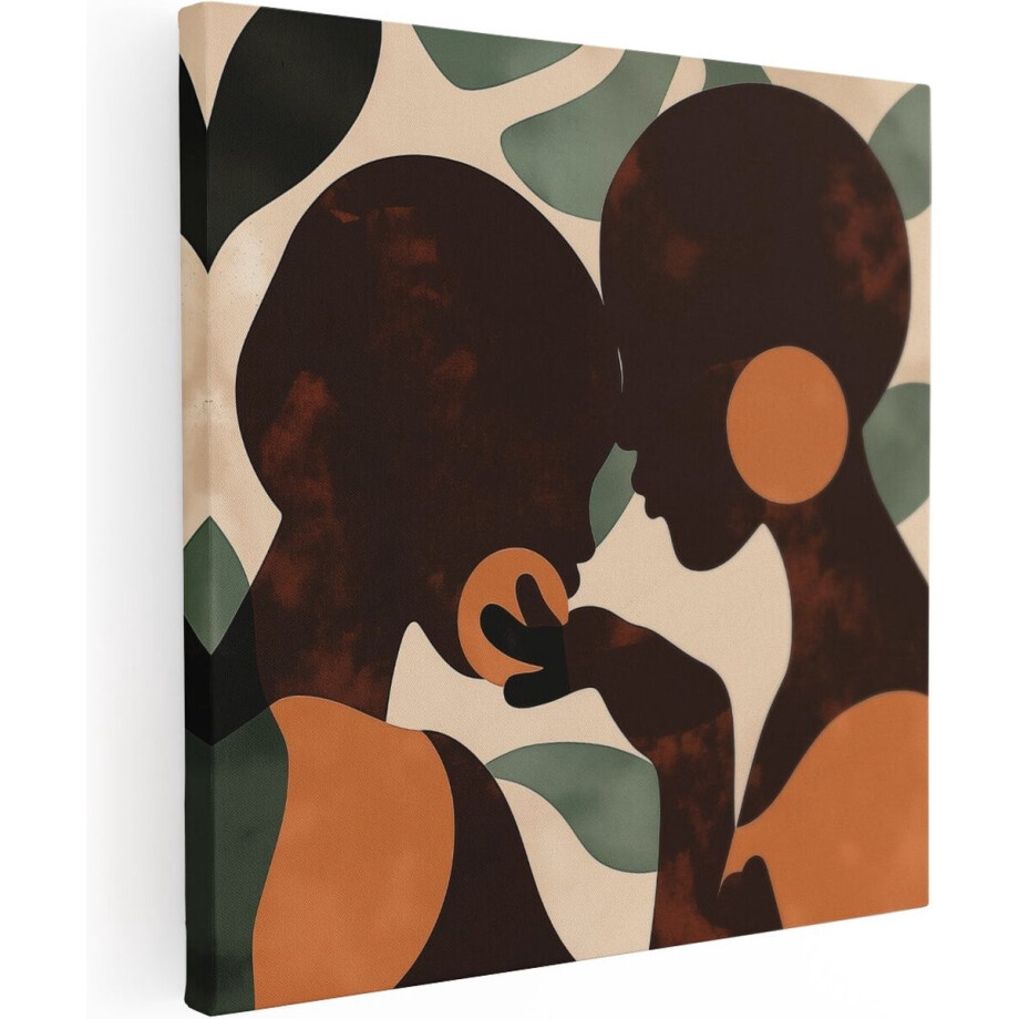 Artaza Canvas Schilderij Afrikaanse Vrouw - 70x70 cm - Wanddecoratie Abstract - Muurdecoratie Silhouet - Schilderijen Op Canvas afbeelding 1