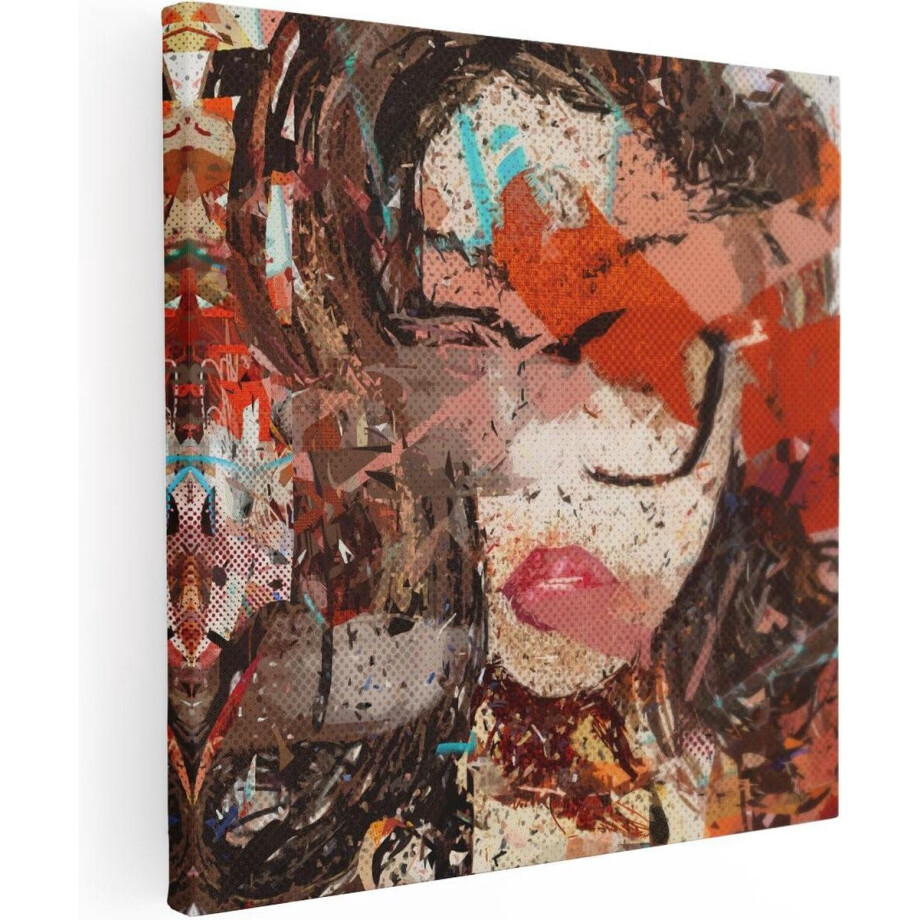 Artaza Canvas Schilderij Abstract Schilderij Vrouw - 60x60 cm - Wanddecoratie Pop Art - Muurdecoratie Woonkamer - Schilderijen Op Canvas afbeelding 1
