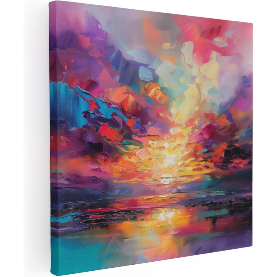 Artaza Canvas Schilderij Abstract Kleurrijke Zonsondergang - 80x80 cm - Groot - Wanddecoratie Woonkamer - Schilderijen - Muurdecoratie afbeelding 1