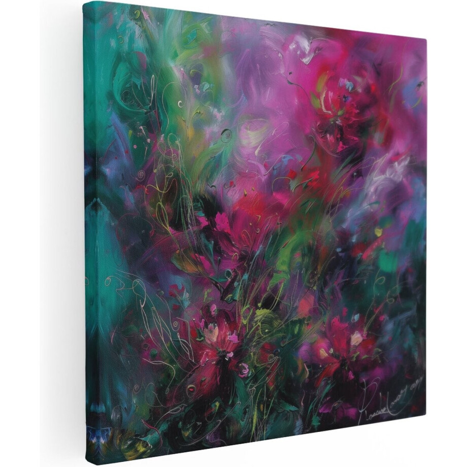 Artaza Canvas Schilderij Abstract Kunstwerk van Roze en Groene Bloemen - 80x80 - Groot - Foto Op Canvas - Canvas Print Artaza Canvas Schilderij Abstract Kunstwerk van Roze en Groene Bloemen - 80x80 - Groot - Foto Op Canvas - Canvas Print afbeelding 1