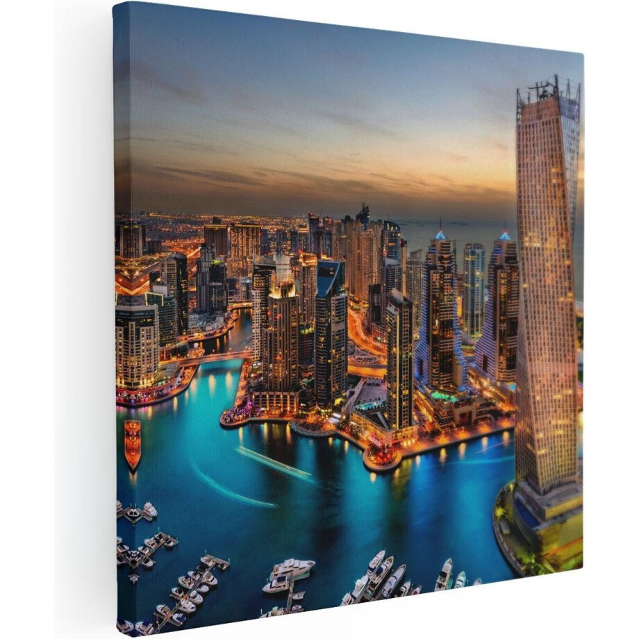Artaza Canvas Schilderij Skyline Dubai - 80x80 cm - Wanddecoratie Zonsondergang - Muurdecoratie Stad - Schilderijen Op Canvas afbeelding 1