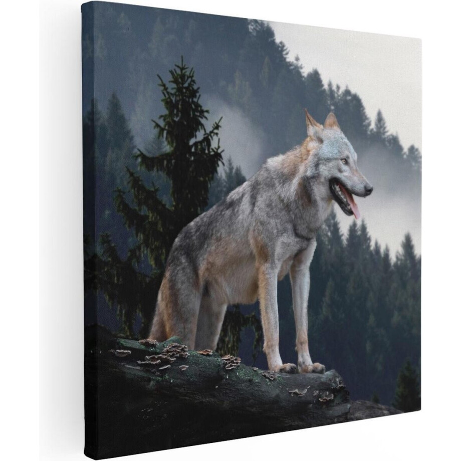 Artaza Canvas Schilderij Grijze Wolf In De Bossen - 80x80 - Groot - Foto Op Canvas - Canvas Print Artaza Canvas Schilderij Grijze Wolf In De Bossen - 80x80 - Groot - Foto Op Canvas - Canvas Print afbeelding 1