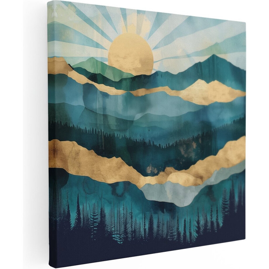 Artaza Canvas Schilderij Aquarelkunstwerk van Bergen en Bomen - 60x60 - Muurdecoratie - Foto Op Canvas - Canvas Print Artaza Canvas Schilderij Aquarelkunstwerk van Bergen en Bomen - 60x60 - Muurdecoratie - Foto Op Canvas - Canvas Print afbeelding 1