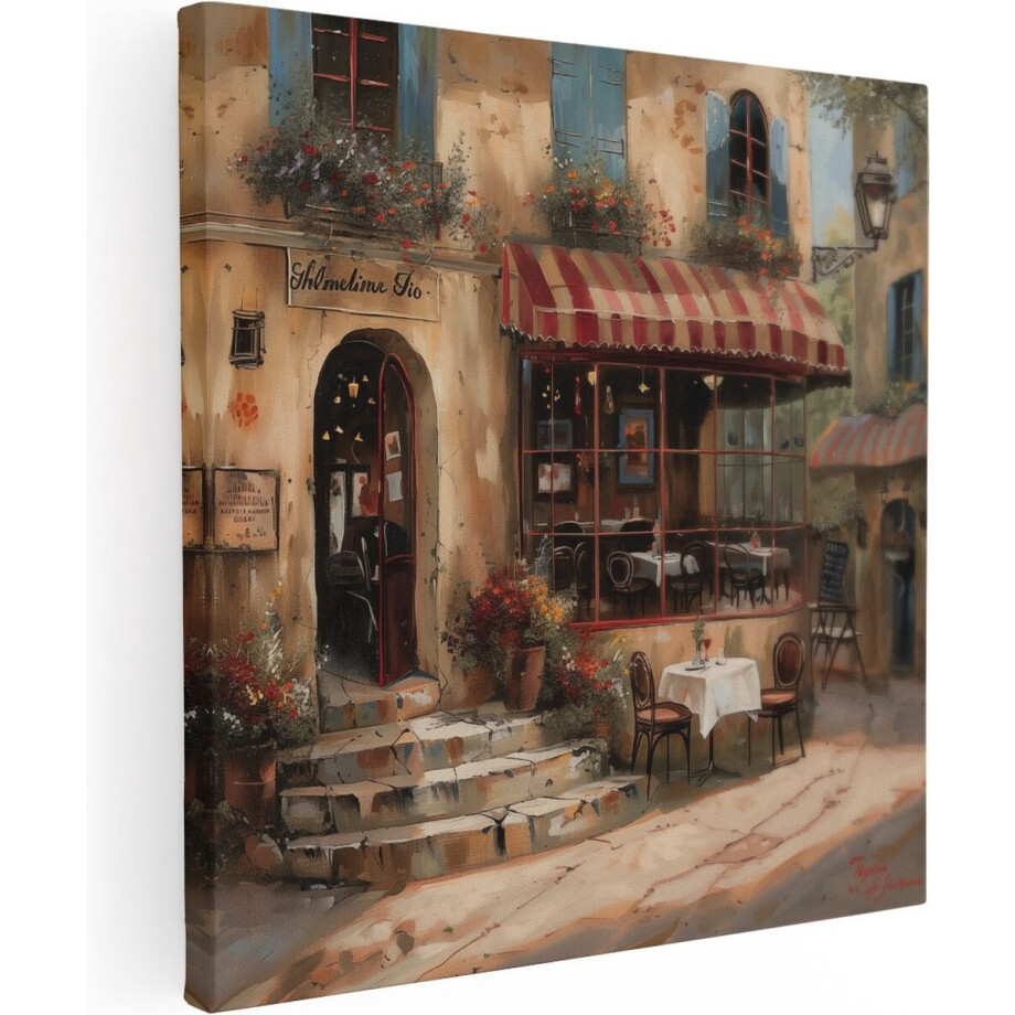 Artaza Canvas Schilderij Café - 90x90 cm - Groot - Wanddecoratie Woonkamer - Schilderijen - Muurdecoratie afbeelding 1