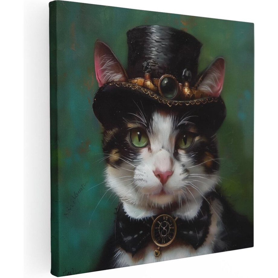 Artaza Canvas Schilderij Steampunk Kat met Hoge Zijden - Dieren - 60x60 cm - Wanddecoratie Woonkamer - Schilderijen - Muurdecoratie Artaza Canvas Schilderij Steampunk Kat met Hoge Zijden - Dieren - 60x60 cm - Wanddecoratie Woonkamer - Schilderijen - Muurdecoratie afbeelding 1