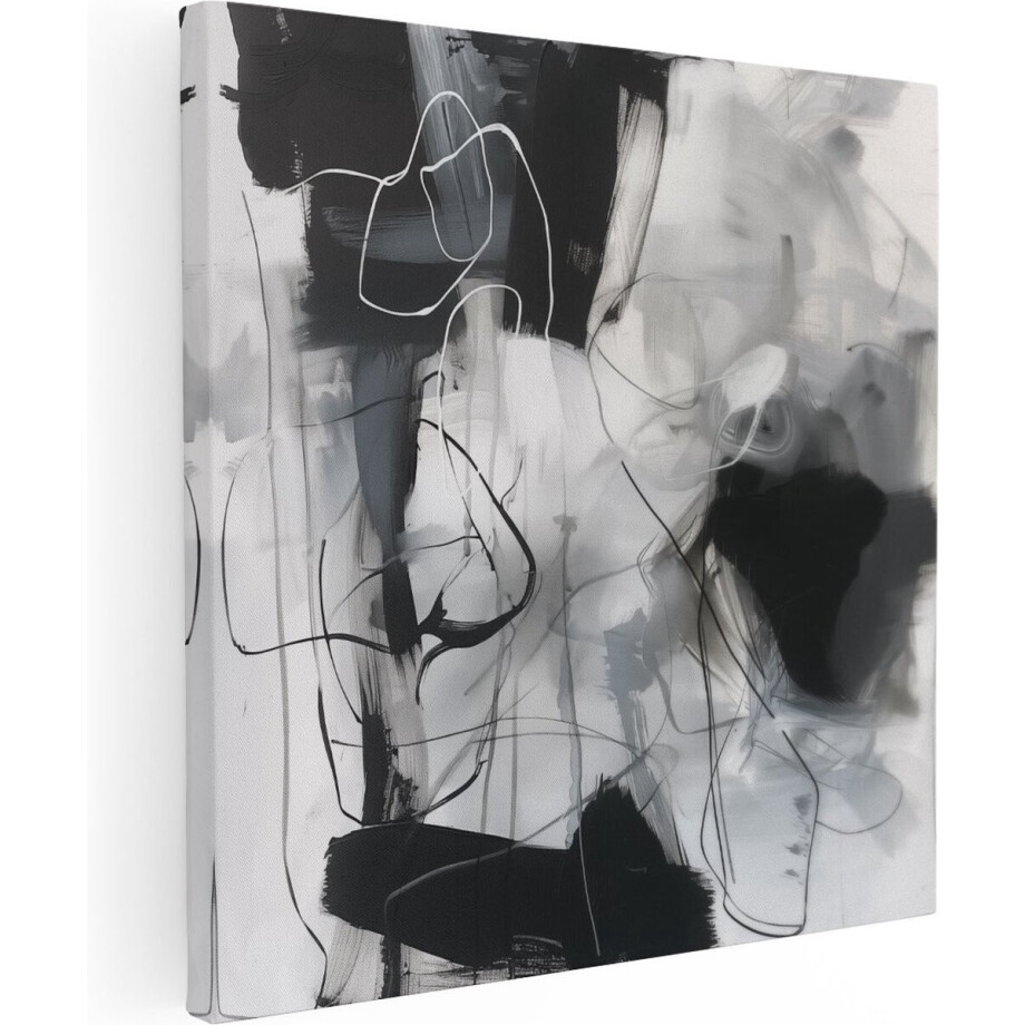 Artaza Canvas Schilderij Zwart Wit Abstract - 70x70 cm - Wanddecoratie Woonkamer - Schilderijen - Muurdecoratie afbeelding 1