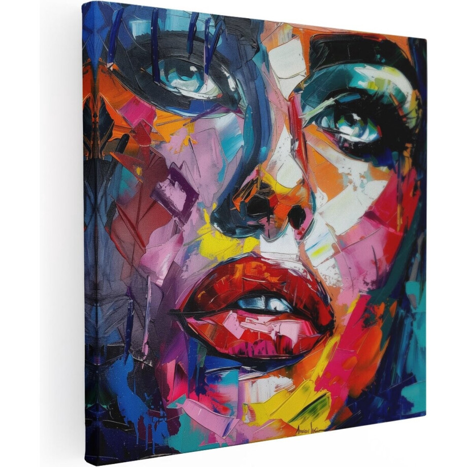 Artaza Canvas Schilderij Abstract Vrouwengezicht - 70x70 cm - Wanddecoratie Kleurrijk - Muurdecoratie Portret - Schilderijen Op Canvas afbeelding 1