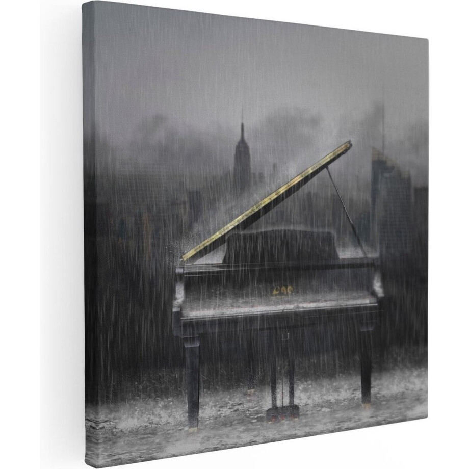 Artaza Canvas Schilderij Piano in de Regen voor een Stad - 40x40 - Klein - Foto Op Canvas - Canvas Print afbeelding 1