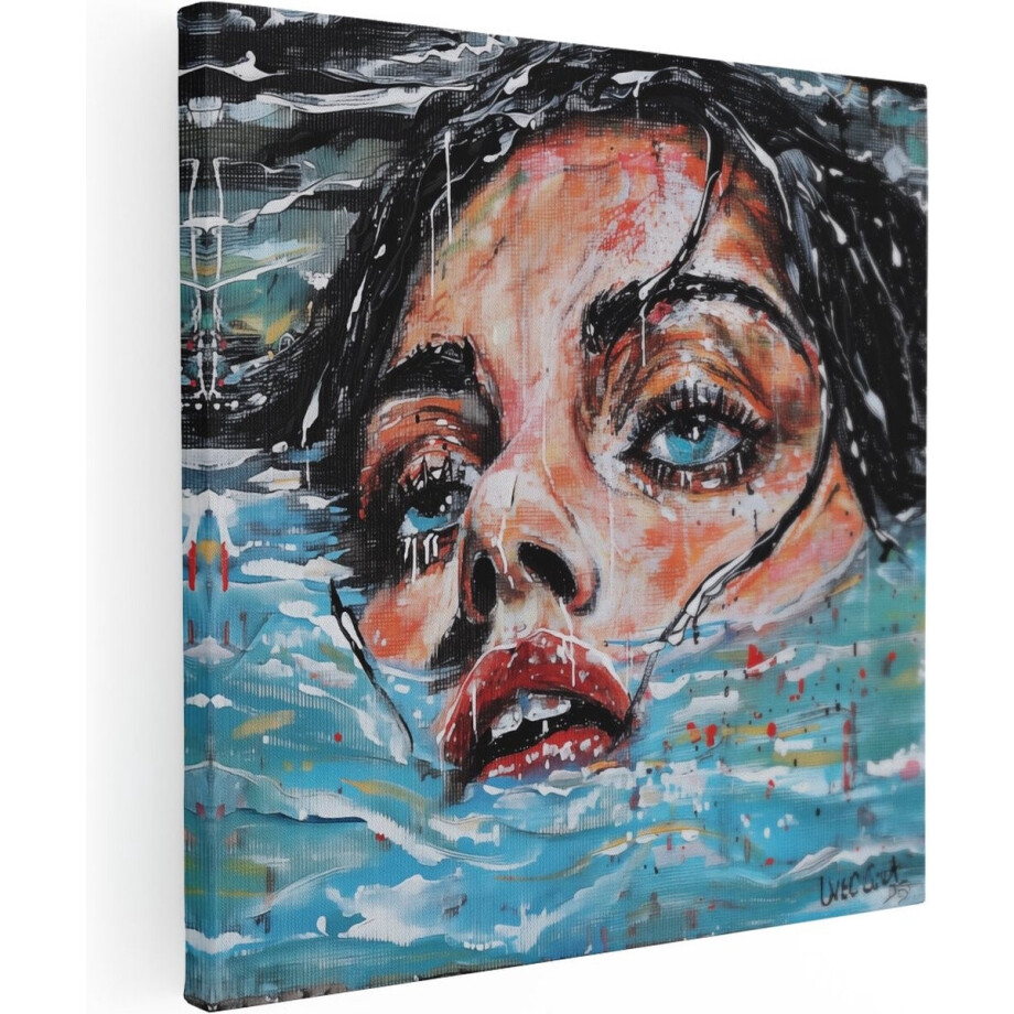 Artaza Canvas Schilderij Portret Vrouw - 50x50 cm - Wanddecoratie Gezicht - Muurdecoratie Water - Schilderijen Op Canvas afbeelding 1