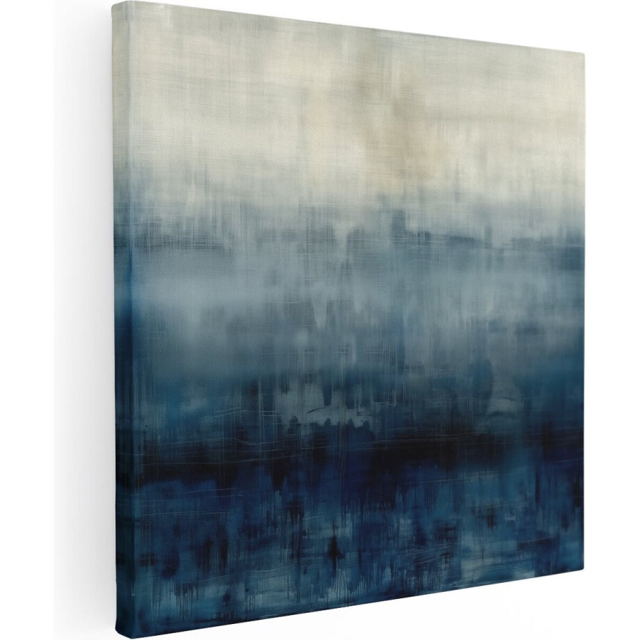 Artaza Canvas Schilderij Abstract Kunstwerk van Blauw en Wit - 70x70 cm - Wanddecoratie Woonkamer - Schilderijen - Muurdecoratie afbeelding 1