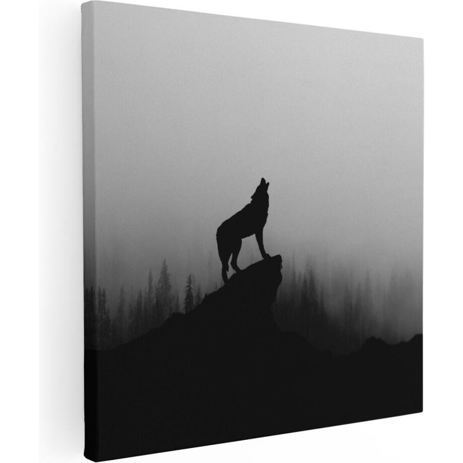 Artaza Canvas Schilderij Wolf - 80x80 cm - Wanddecoratie Dieren - Muurdecoratie Bos - Schilderijen Op Canvas Silhouet afbeelding 1
