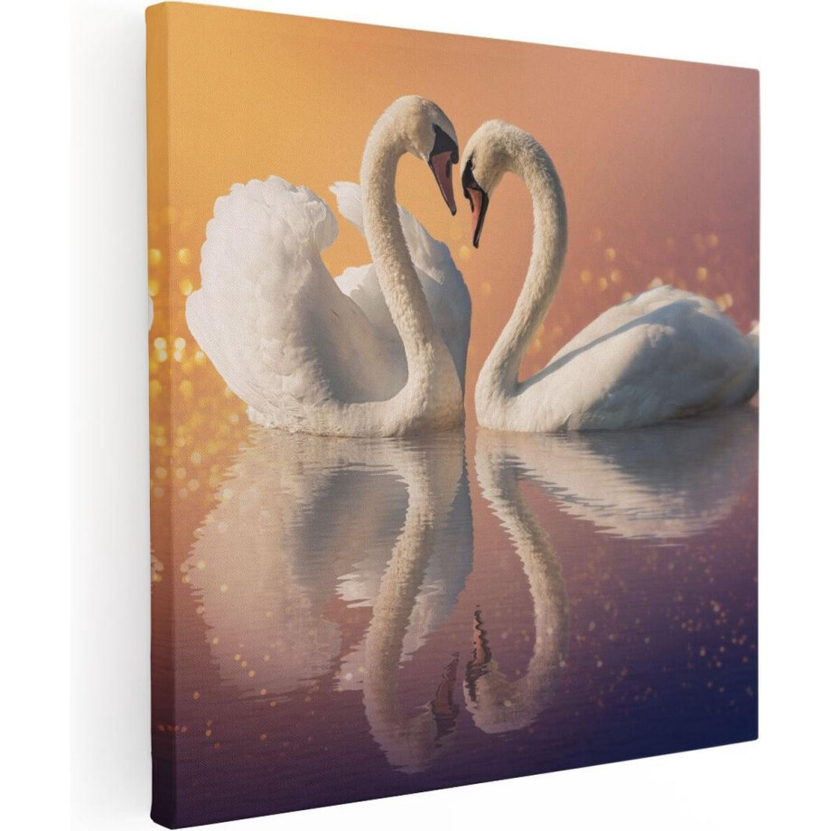 Artaza Canvas Schilderij Zwanen Koppel in een Hart Vorm - 50x50 - Foto Op Canvas - Canvas Print afbeelding 1