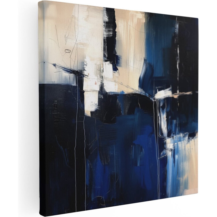 Artaza Canvas Schilderij Abstract Kunstwerk in Blauw en Wit - 50x50 - Wanddecoratie - Foto Op Canvas - Canvas Print afbeelding 1