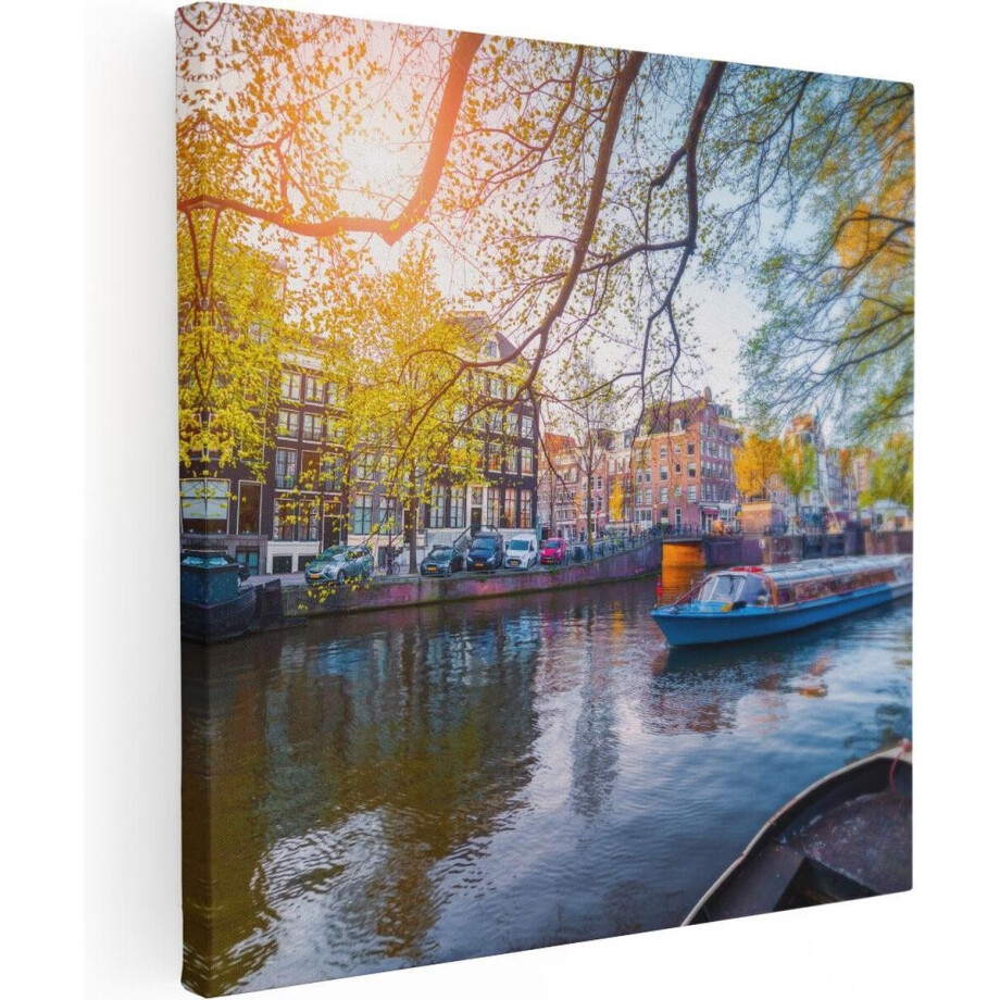 Artaza Canvas Schilderij Grachtenboot Amsterdam - 30x30 cm - Klein - Wanddecoratie Herfst - Muurdecoratie Stad - Kamer Accessoires Artaza Canvas Schilderij Grachtenboot Amsterdam - 30x30 cm - Klein - Wanddecoratie Herfst - Muurdecoratie Stad - Kamer Accessoires afbeelding 1