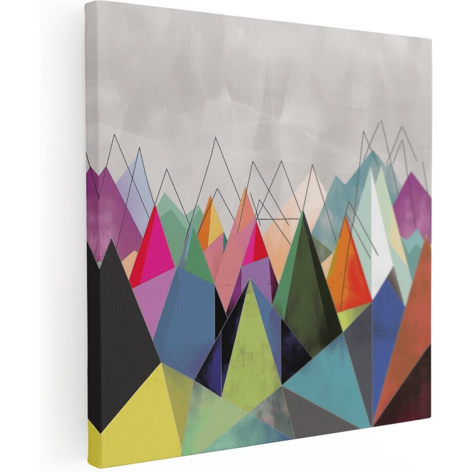 Artaza Canvas Schilderij Abstract - 60x60 cm - Wanddecoratie Geometrisch - Muurdecoratie Bergen - Decoratie Kleurrijk afbeelding 1