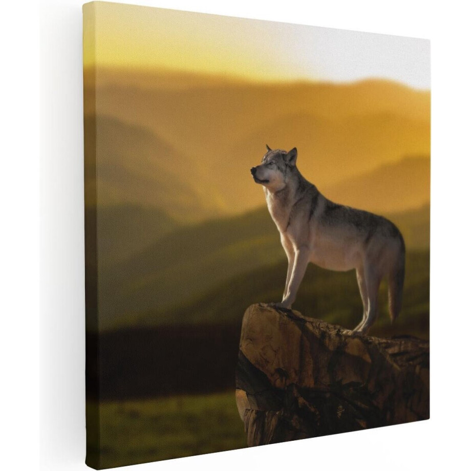 Artaza Canvas Schilderij Wolf Op Een Rots Met Een Heuvel Landschap - 80x80 - Groot - Foto Op Canvas - Canvas Print Artaza Canvas Schilderij Wolf Op Een Rots Met Een Heuvel Landschap - 80x80 - Groot - Foto Op Canvas - Canvas Print afbeelding 1