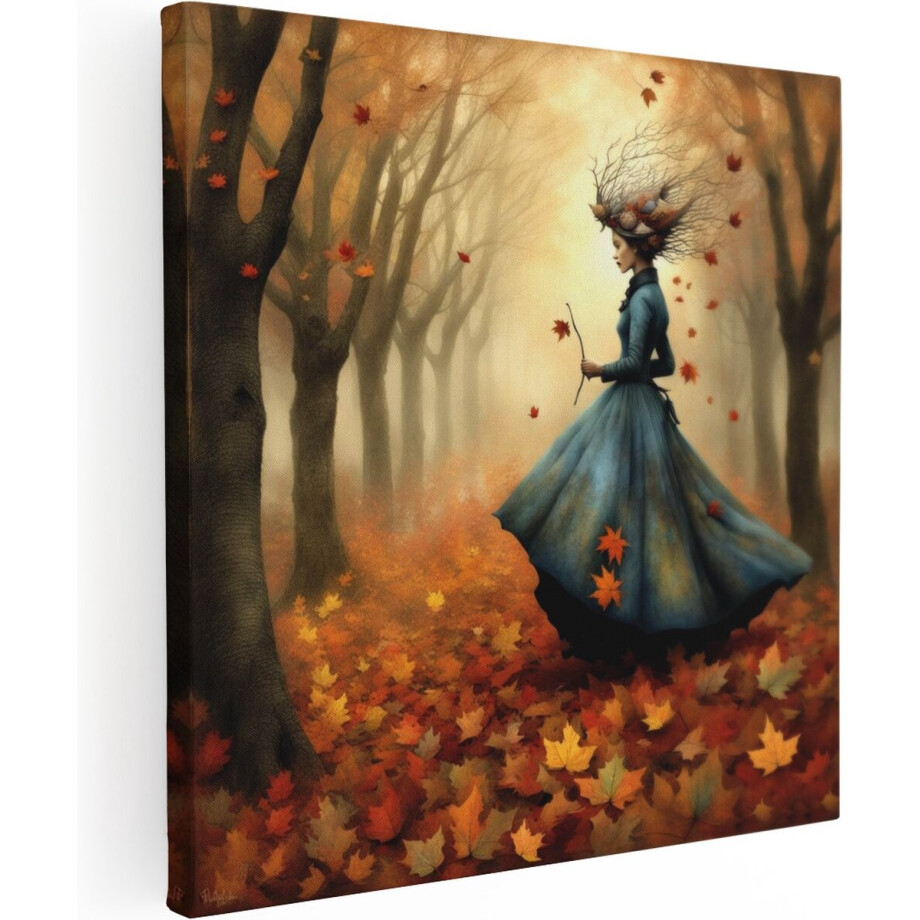 Artaza Canvas Schilderij Magische Vrouw in het Herfstbos - 60x60 - Foto Op Canvas - Canvas Print afbeelding 1