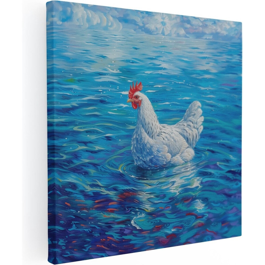 Artaza Canvas Schilderij Haan die in de Oceaan Zwemt - Dieren - 50x50 cm - Wanddecoratie Woonkamer - Schilderijen - Muurdecoratie afbeelding 1