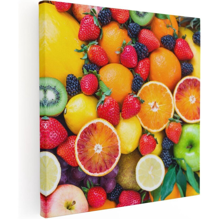 Artaza Canvas Schilderij Fruit - 90x90 cm - Wanddecoratie Keuken - Muurdecoratie Citroen - Schilderijen Op Canvas Woonkamer afbeelding 1