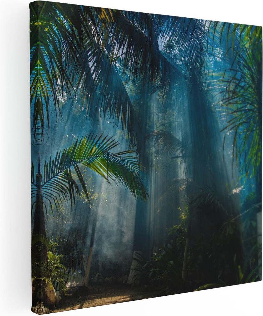 Artaza Canvas Schilderij Dichtbegroeide Jungle Met Zonnestralen  - 40x40 - Klein - Foto Op Canvas - Canvas Print afbeelding 1