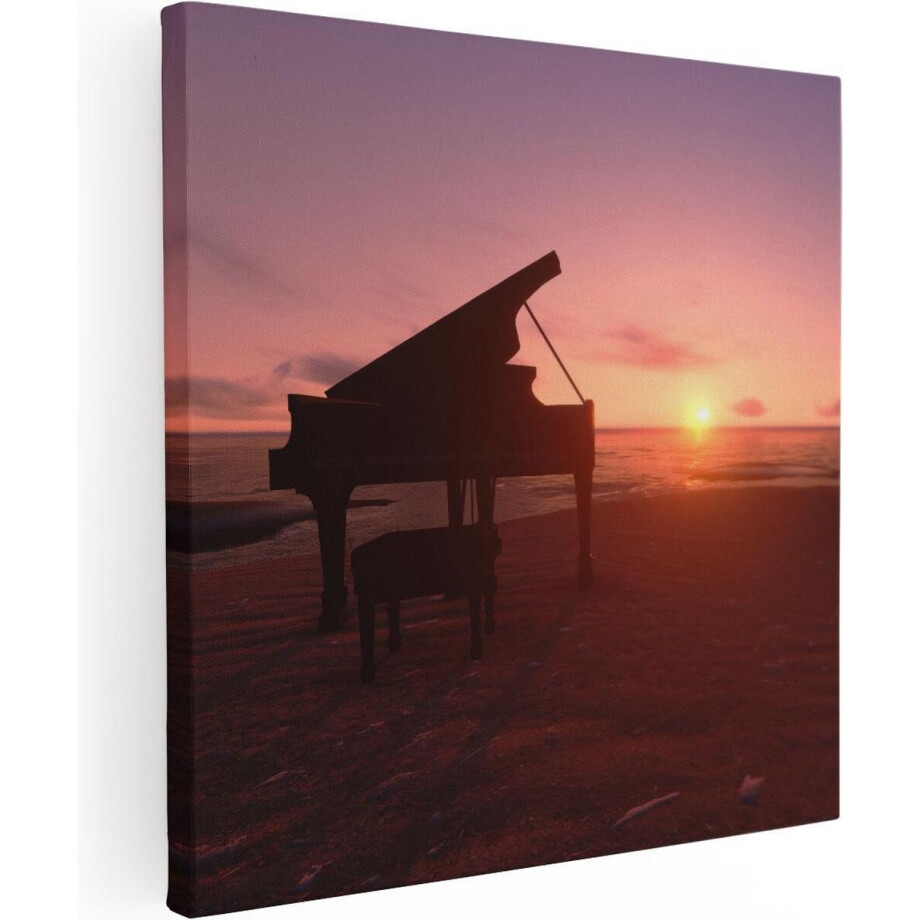 Artaza Canvas Schilderij Piano op het Strand bij Zonsondergang - 70x70 - Foto Op Canvas - Canvas Print afbeelding 1