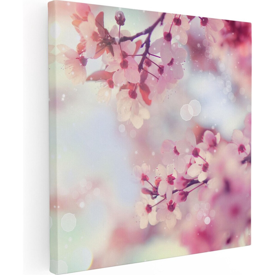 Artaza Canvas Schilderij Roze Bloesemboom Met Zonneschijn - 40x40 - Klein - Foto Op Canvas - Canvas Print afbeelding 1