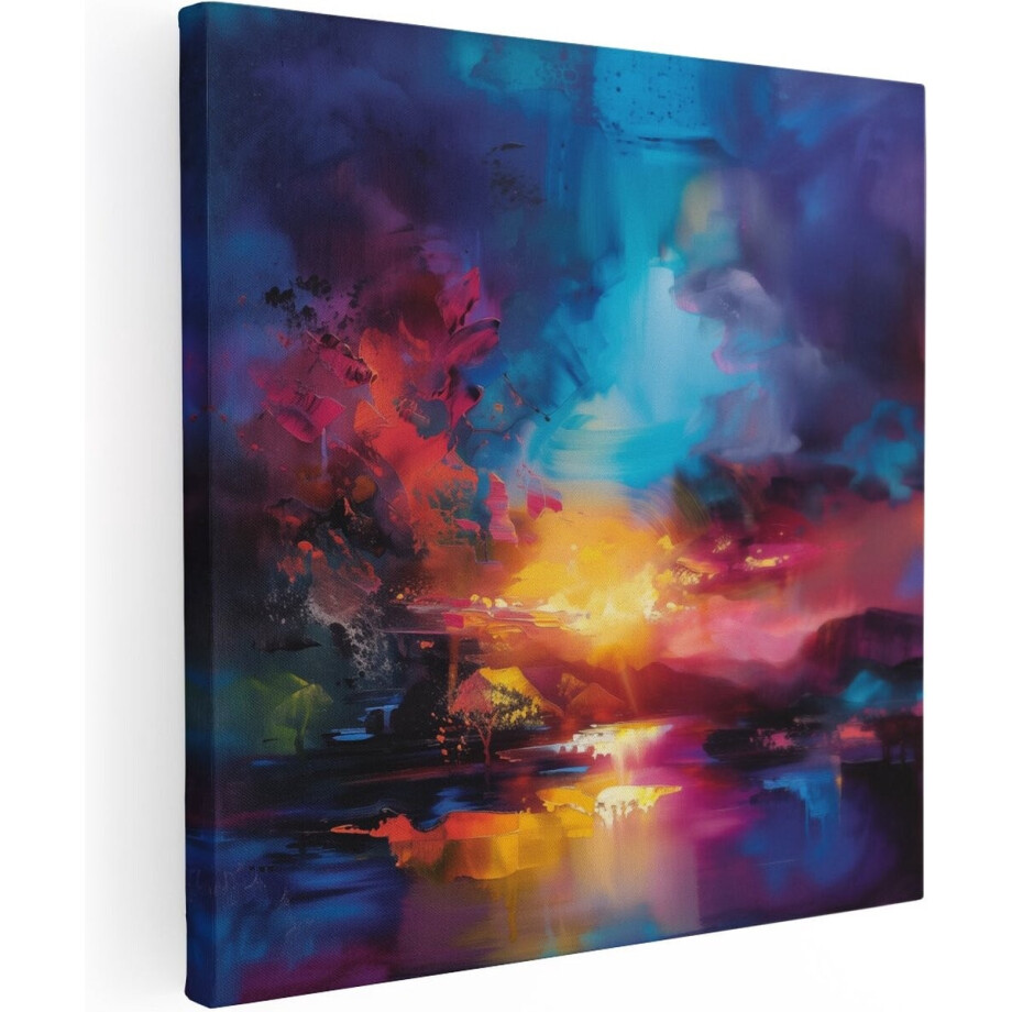 Artaza Canvas Schilderij Abstract Zonsondergang - 80x80 cm - Groot - Wanddecoratie Woonkamer - Schilderijen - Muurdecoratie afbeelding 1