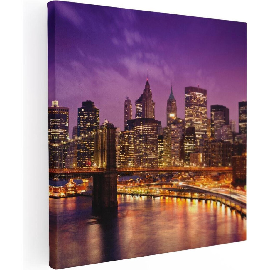 Artaza Canvas Schilderij Skyline New York Van Centrum In Het Paars - 80x80 - Groot - Foto Op Canvas - Canvas Print afbeelding 1