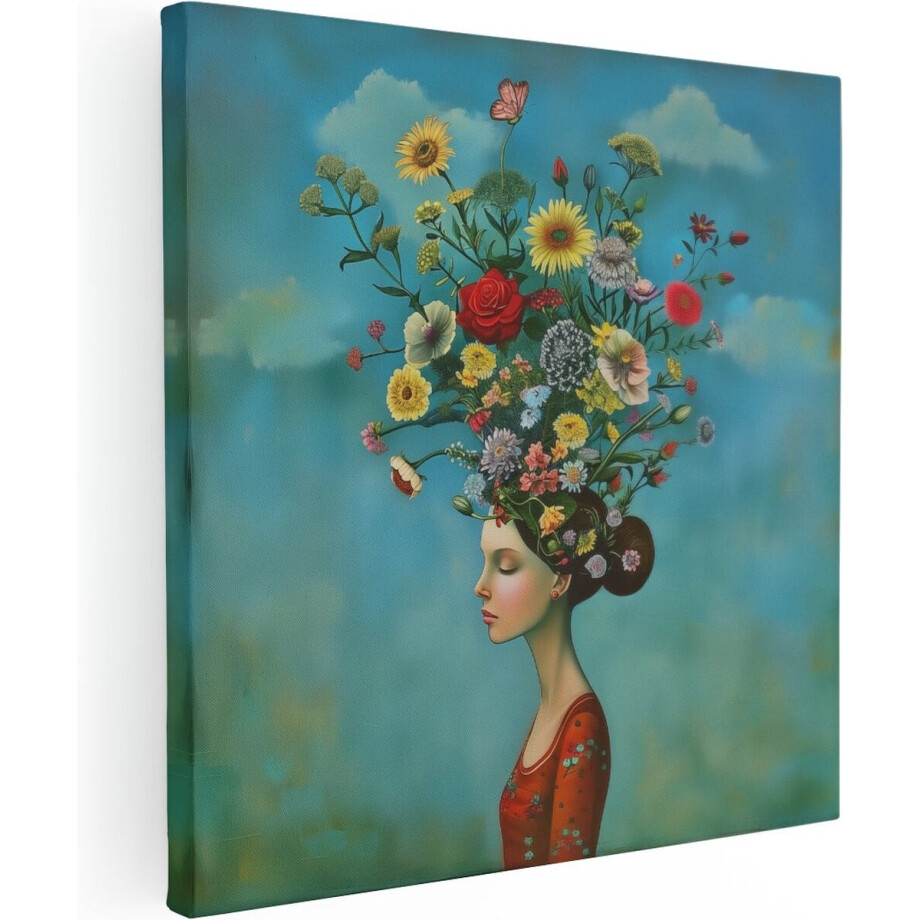 Artaza Canvas Schilderij Vrouw met Bloemen op haar Hoofd - 90x90 - Groot - Foto Op Canvas - Canvas Print Artaza Canvas Schilderij Vrouw met Bloemen op haar Hoofd - 90x90 - Groot - Foto Op Canvas - Canvas Print afbeelding 1