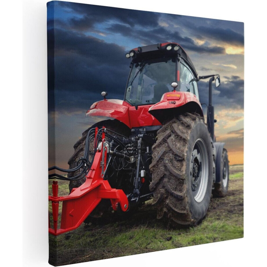Artaza Canvas Schilderij Rode Tractor bij Zonsondergang - Trekker - 90x90 - Groot - Foto Op Canvas - Canvas Print Artaza Canvas Schilderij Rode Tractor bij Zonsondergang - Trekker - 90x90 - Groot - Foto Op Canvas - Canvas Print afbeelding 1