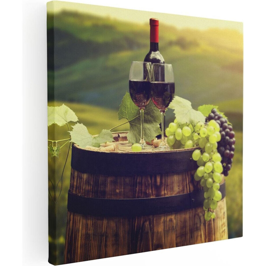 Artaza Canvas Schilderij Wijn - 50x50 cm - Wanddecoratie Toscane - Muurdecoratie Wijnvat - Schilderijen Op Canvas Druiven afbeelding 1