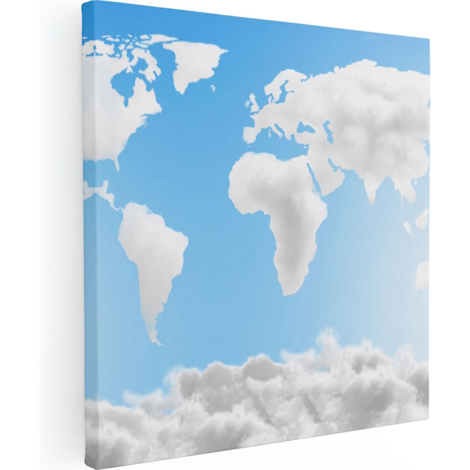 Artaza Canvas Schilderij Wereldkaart Gemaakt Van Wolken - 60x60 - Foto Op Canvas - Canvas Print afbeelding 1