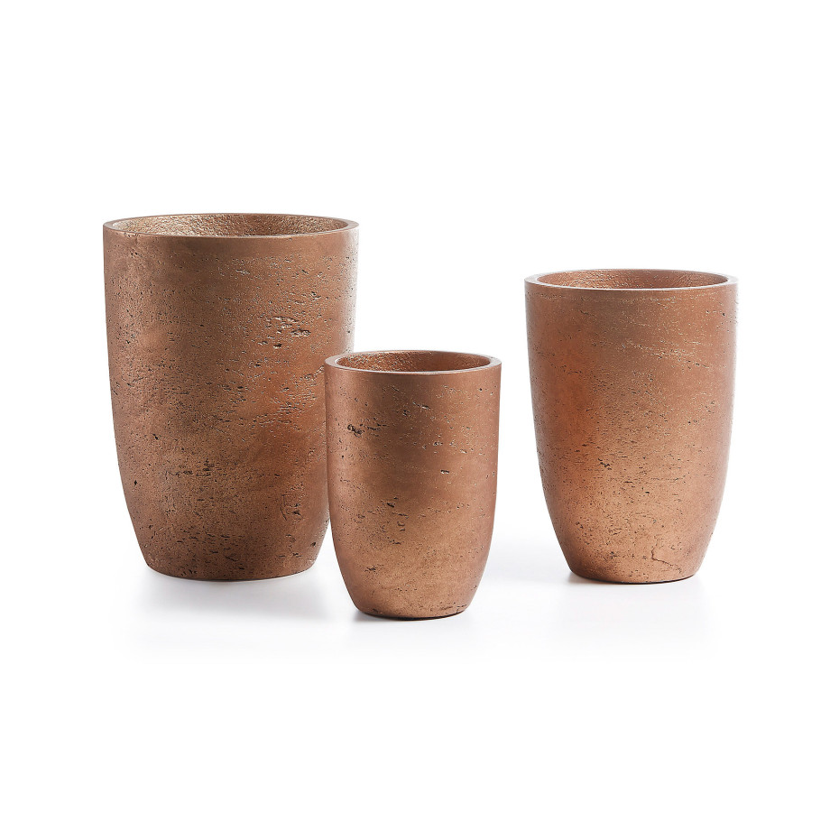 Kave Home Plantenpot 'Low' Set van 3 stuks, kleur Koper afbeelding 1