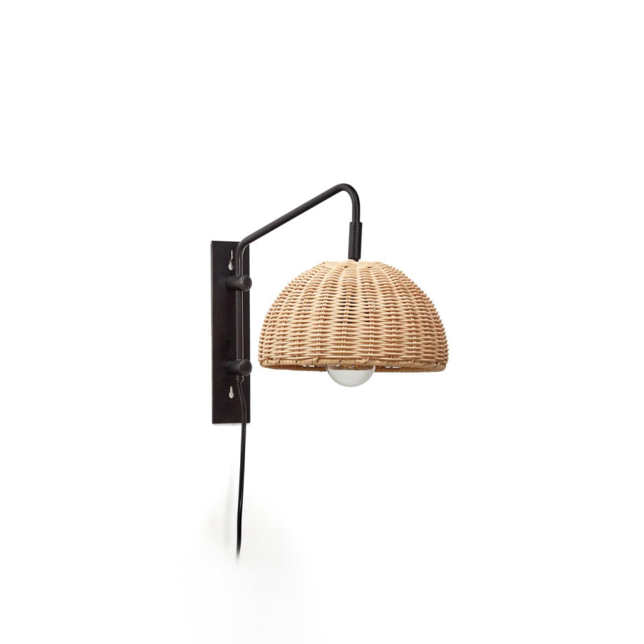 Kave Home Wandlamp 'Damila' Rotan, kleur Zwart afbeelding 1