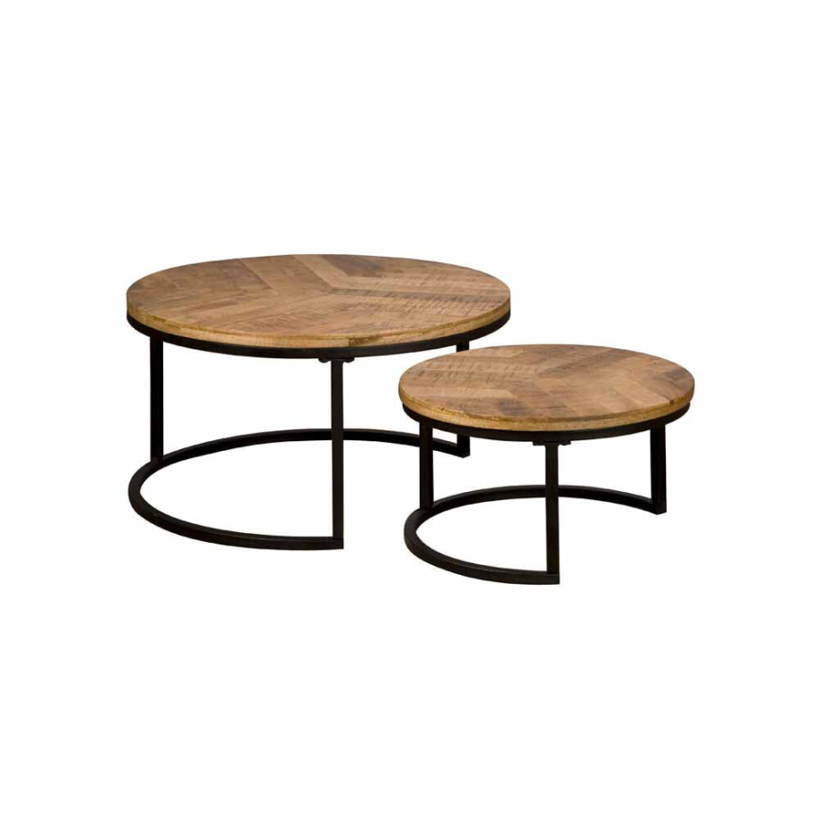 Tower Living Ronde Salontafel 'Viola' Mangohout, Set van 2 stuks, kleur Naturel afbeelding 1