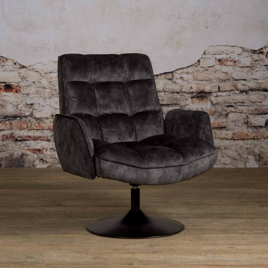 Tower Living Draaibare Fauteuil 'Tropea' Velvet, kleur Donkergrijs Tower Living Draaibare Fauteuil 'Tropea' Velvet, kleur Donkergrijs afbeelding 1