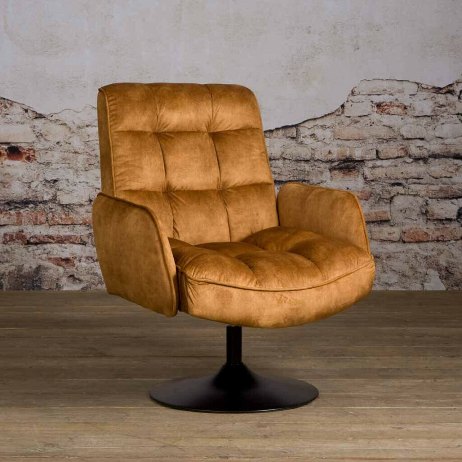 Tower Living Draaibare Fauteuil 'Tropea' Velvet, kleur Okergeel afbeelding 1