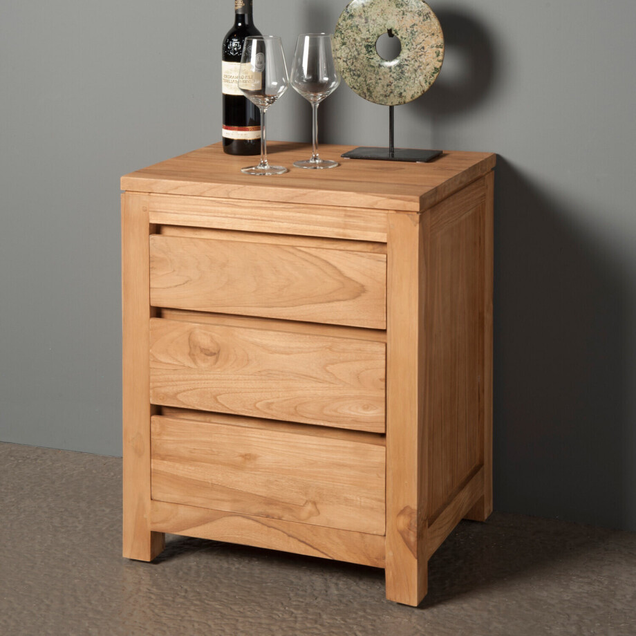 Tower Living Nachtkastje 'Corona' Teak met 3 laden afbeelding 