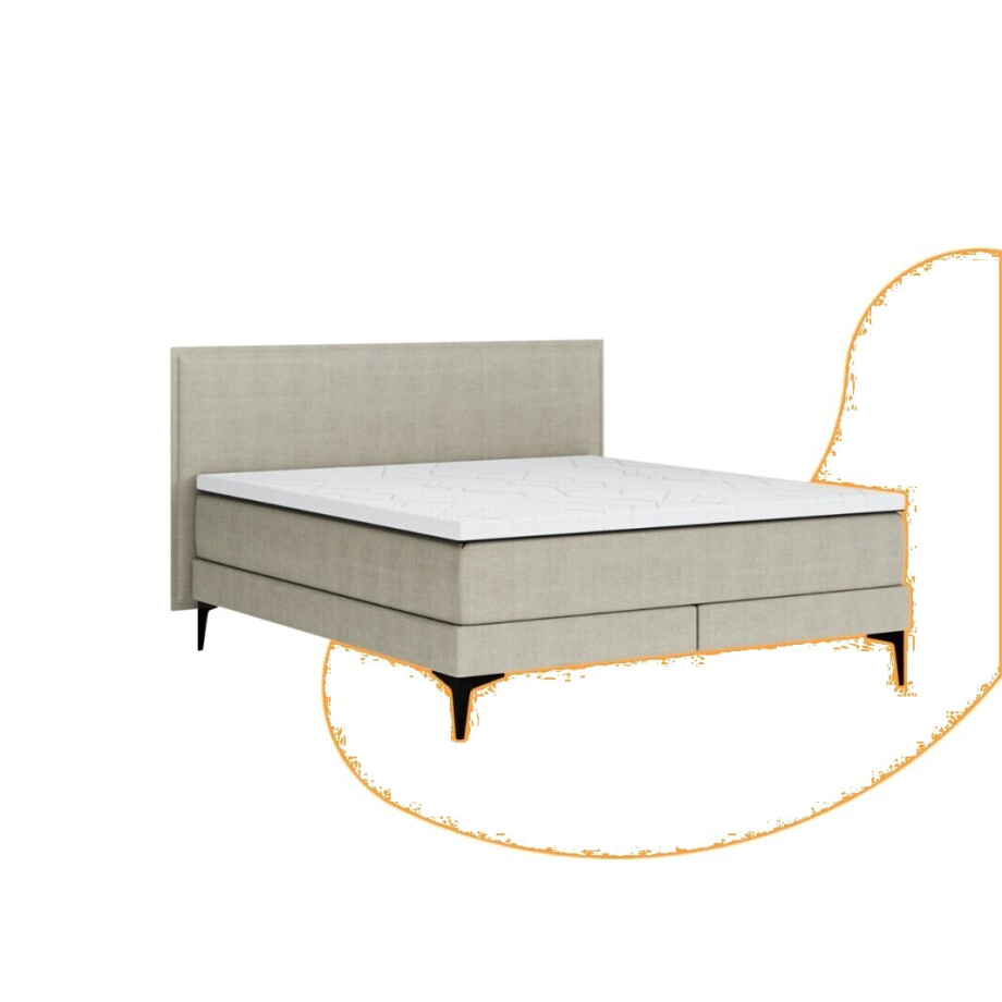 Emma Signature Boxspring Bed 180x210 - Beige - Strepen Hoofdbord - Beukenhout Pootjes afbeelding 