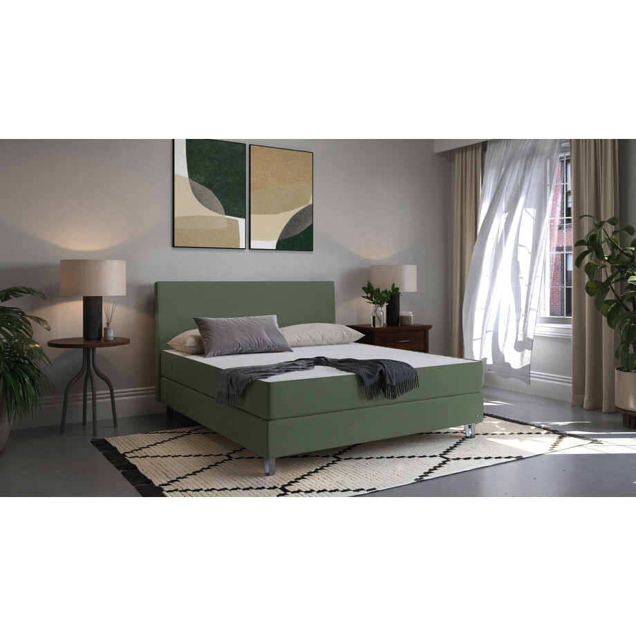 BRUNO Premium boxspring 140x200 cm in mosgroen | matrashardheid: links H2 / rechts H2 | meervoudig bekroond voor design en kwaliteit afbeelding 1