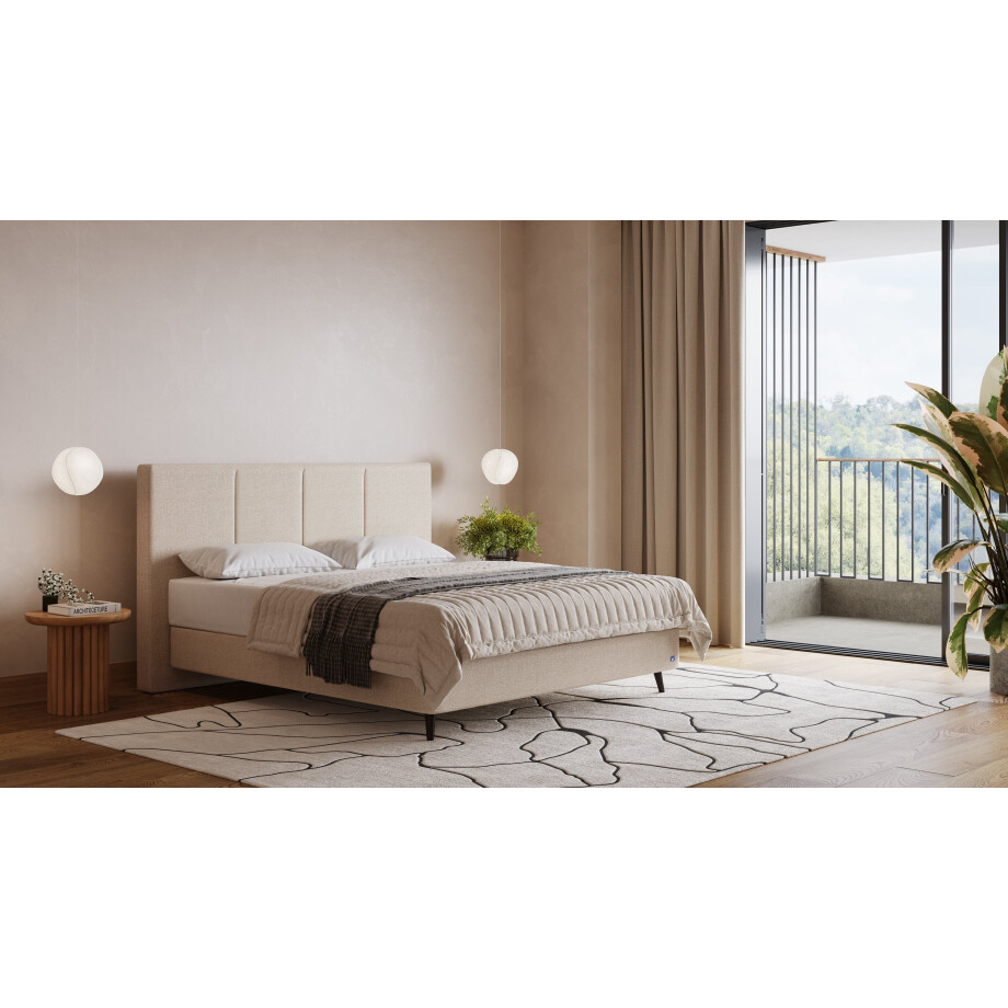 BRUNO Surpreme boxspring 200x200cm in ecru crème beige | Keuze uit: 6 kleuren & 4 hoofdborden | Luxe 27 cm Pulse-Latex-matras | Made in Germany afbeelding 1