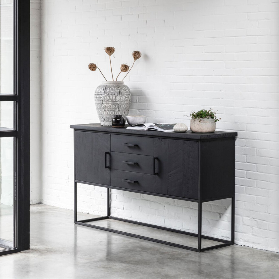 DTP Home Dressoir 'Beam' Teakhout, 158cm, kleur Zwart afbeelding 1