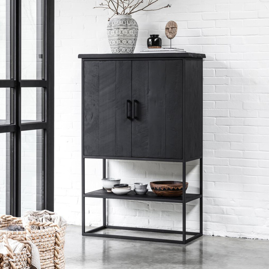 DTP Home Opbergkast 'Beam' Teakhout, 140 x 90cm, kleur Zwart DTP Home Opbergkast 'Beam' Teakhout, 140 x 90cm, kleur Zwart afbeelding 1